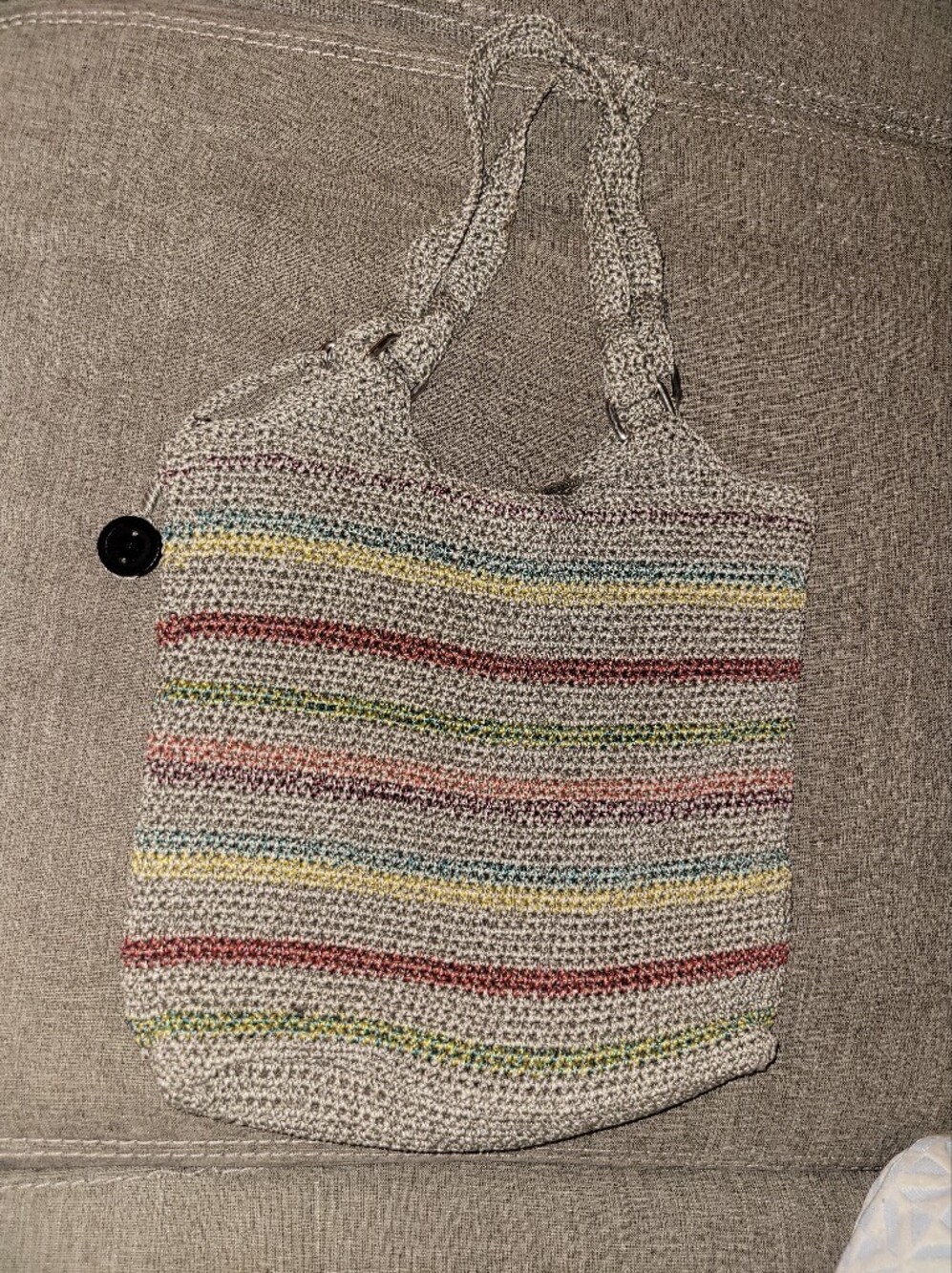 The Sak Multistripe Gray Crochet Tote with Colorful Accent Stripes
